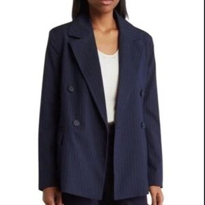 Avec Les Filles Pinstripe Double Breasted Blazer